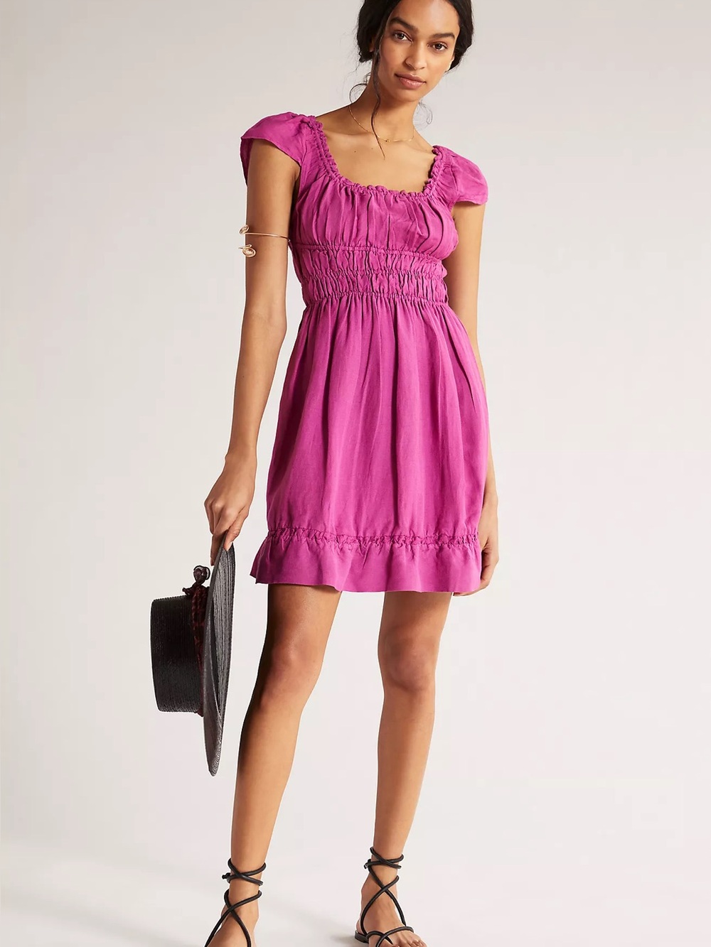 Anthropologie Purple Fuchsia Ruched Mini Dress Small Open Back Tie Ruffle